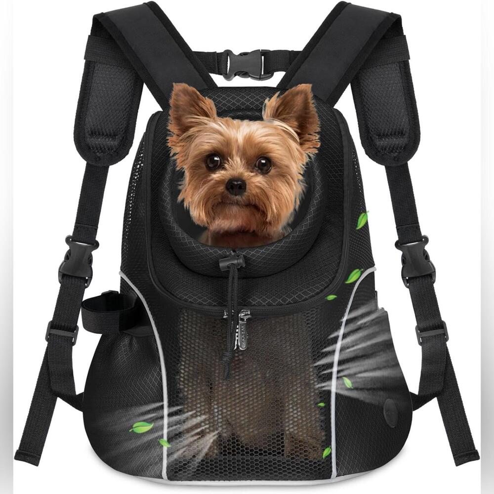 NWT WOYYHO Pet Dog Backpack Carrier Ventilated Mesh, Medium, 5-9lbs, Black